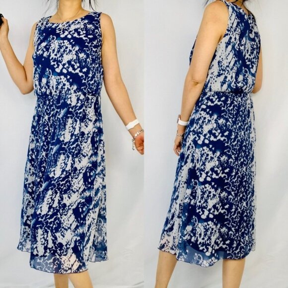 Size 16W WATERCOLOR BLUE TANK MIDI DRESS Career Cocktail Wedding PLUS - Picture 3 of 11